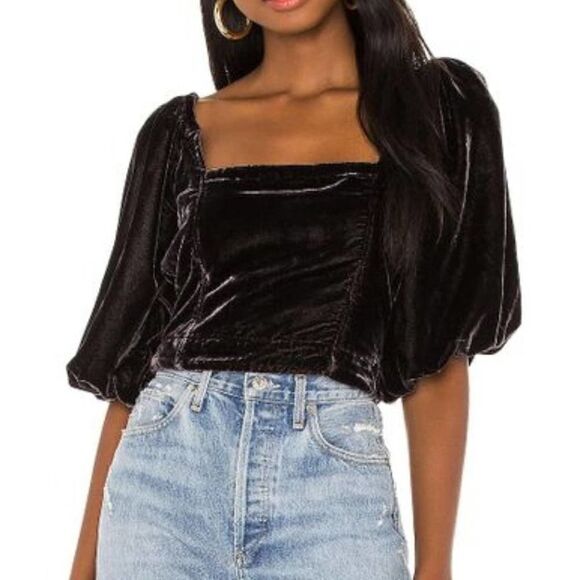 Free People Grey Marie Velvet Open Back Top - Picture 1 of 12